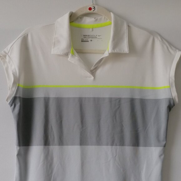 Nike Golf Dri-Fit Tour Performance Gray Sunset Striped Short Sleeve Polos Size L - Picture 2 of 7
